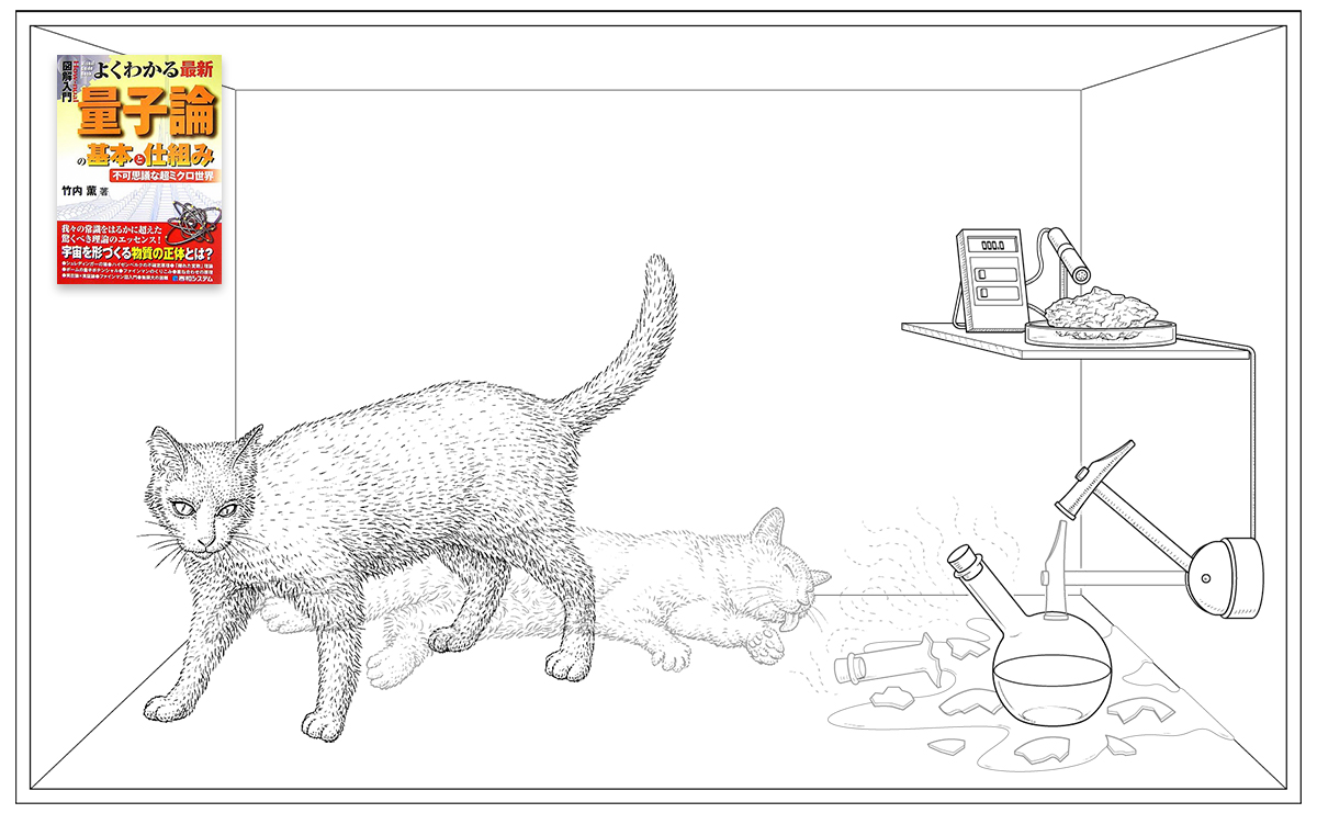 最新量子論ん表紙、シュレディンガーの猫の点描図